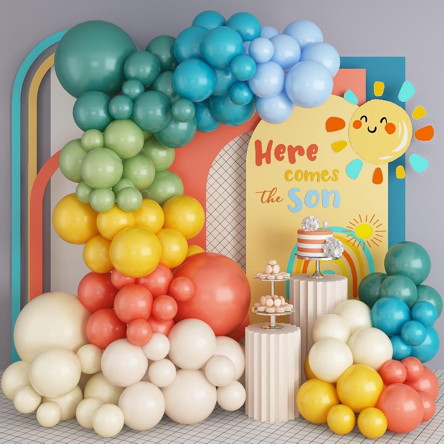 Orange Lighting Decor - طقم أقواس بالونات بوهو قوس قزح