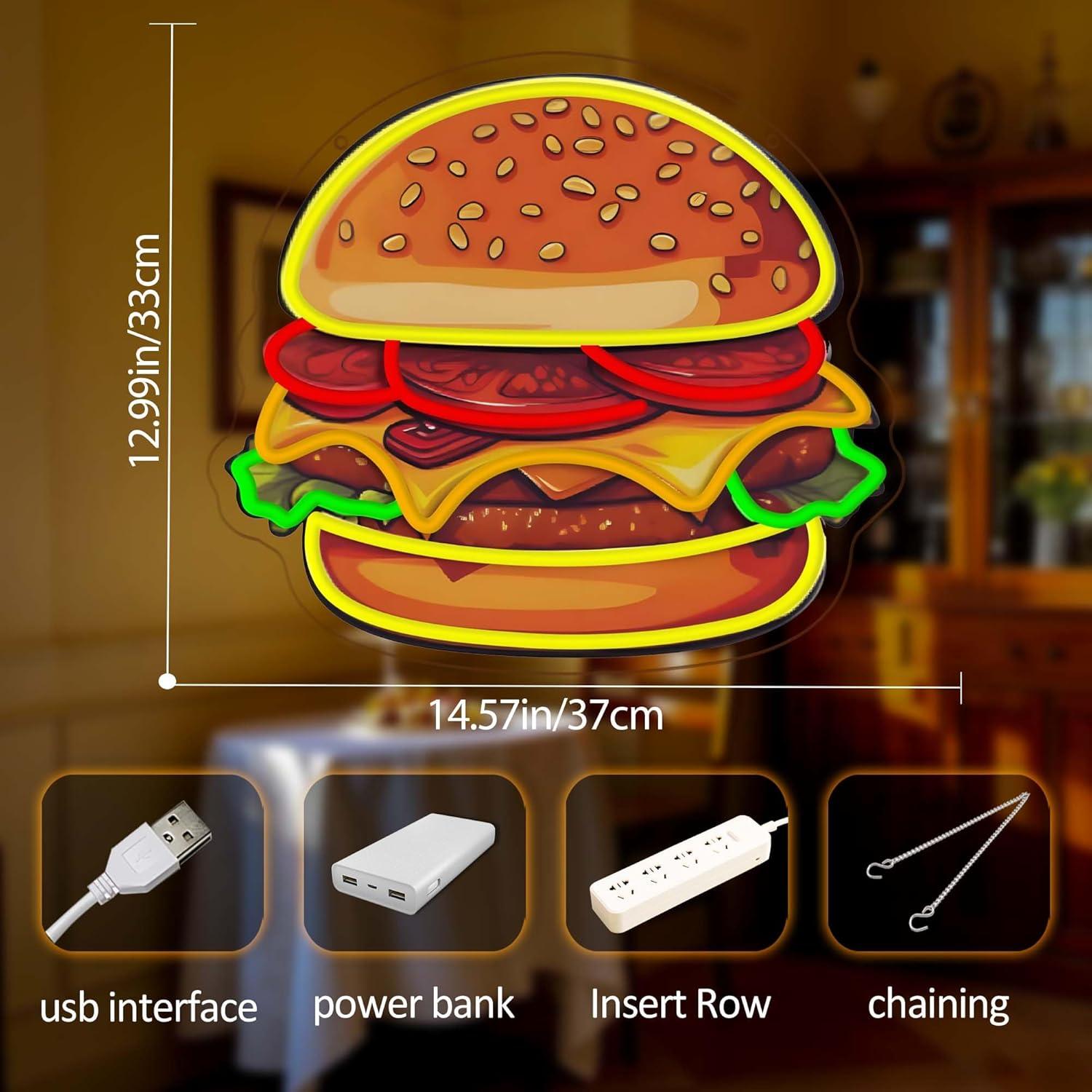 لافتة نيون LED على شكل برجر، إ - مراجعة Kitchen Decor Lighting وسعره